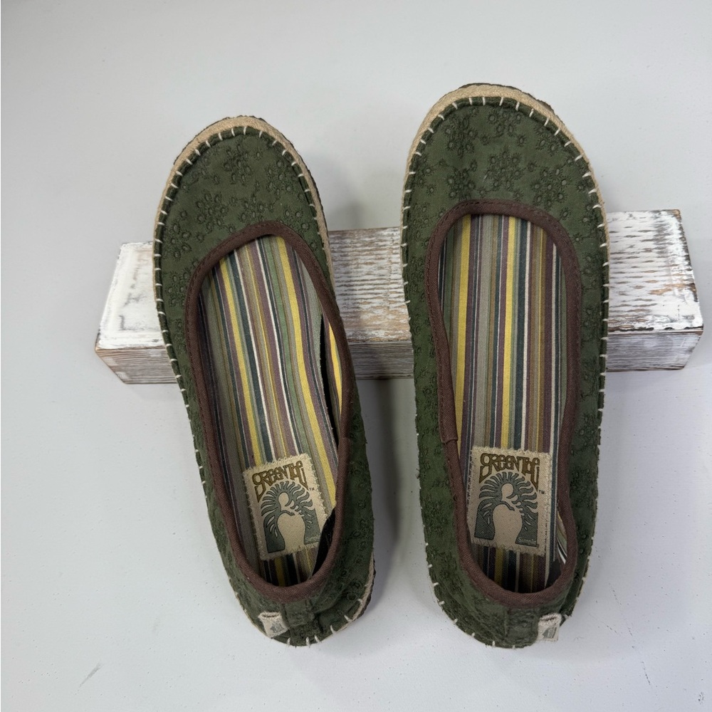 SIMPLE Women's Eco Friendly Organic Cotton Eyelet Flats Olive/Neutral-9
